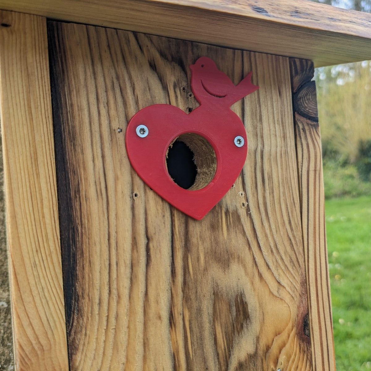 Plaque décorative de protection de trous d'envol pour nichoirs - protection anti prédateurs modèle "Le Cœur Oiseau" La Buse Qui File