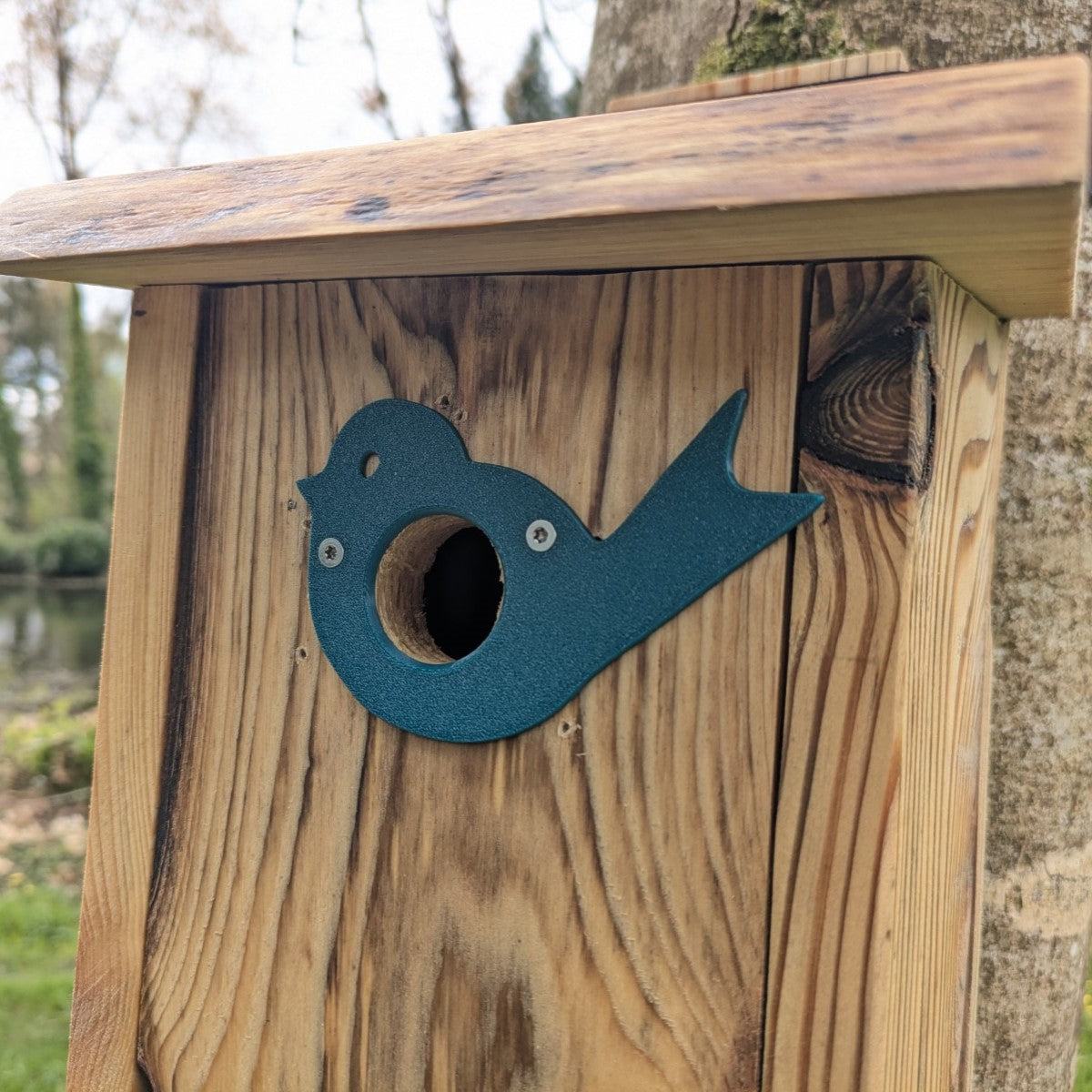 Plaque décorative de protection de trous d'envol pour nichoirs - protection anti prédateurs modèle "L'Oiseau" La Buse Qui File